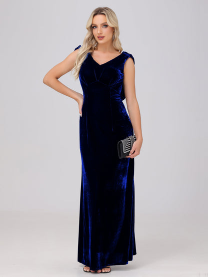 Sheath V-Neck High Waist Velvet Bridesmaid Dresses