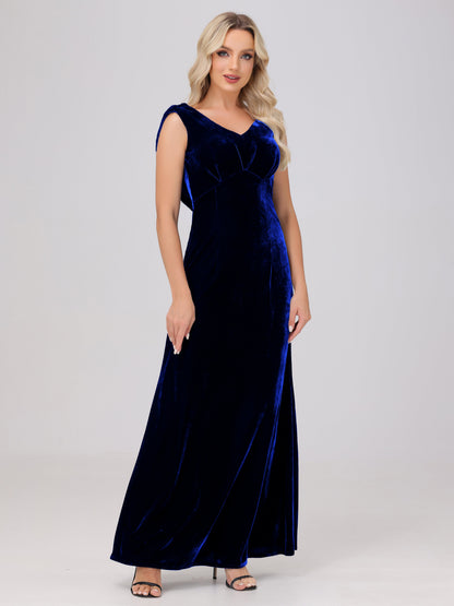 Sheath V-Neck High Waist Velvet Bridesmaid Dresses