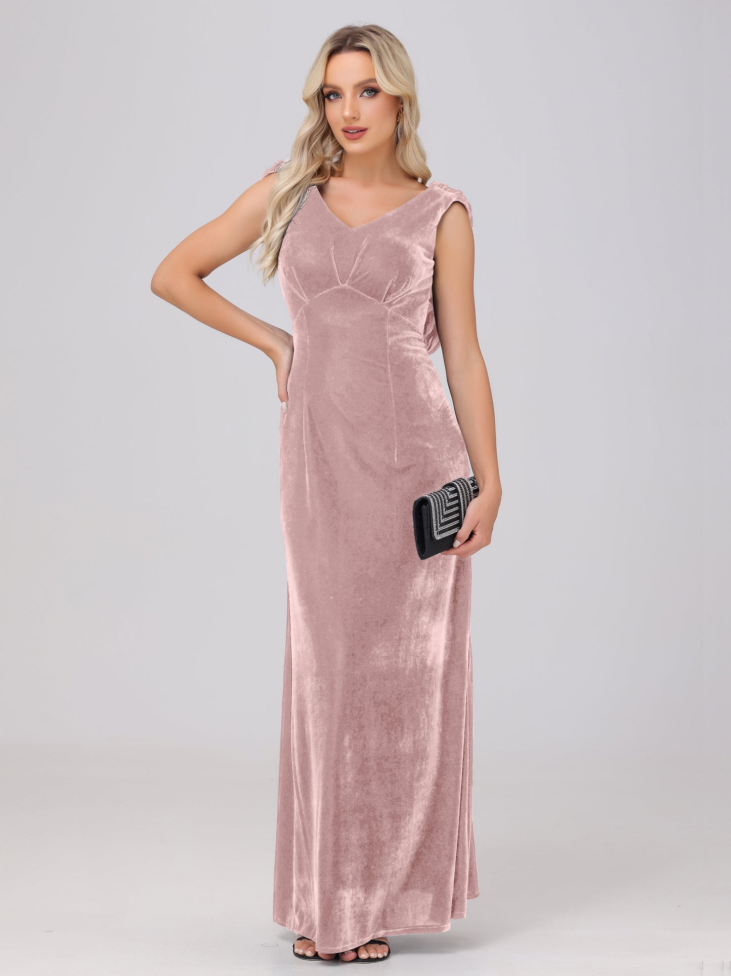 Sheath V-Neck High Waist Velvet Bridesmaid Dresses