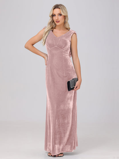 Sheath V-Neck High Waist Velvet Bridesmaid Dresses