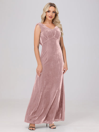 Sheath V-Neck High Waist Velvet Bridesmaid Dresses