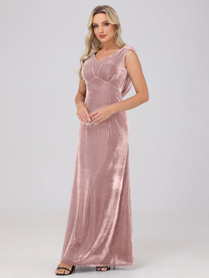 Sheath V-Neck High Waist Velvet Bridesmaid Dresses