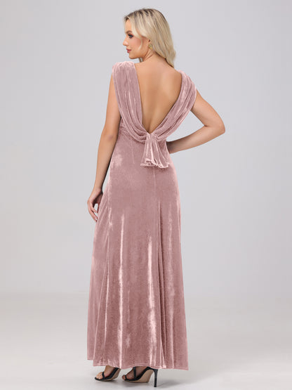 Sheath V-Neck High Waist Velvet Bridesmaid Dresses