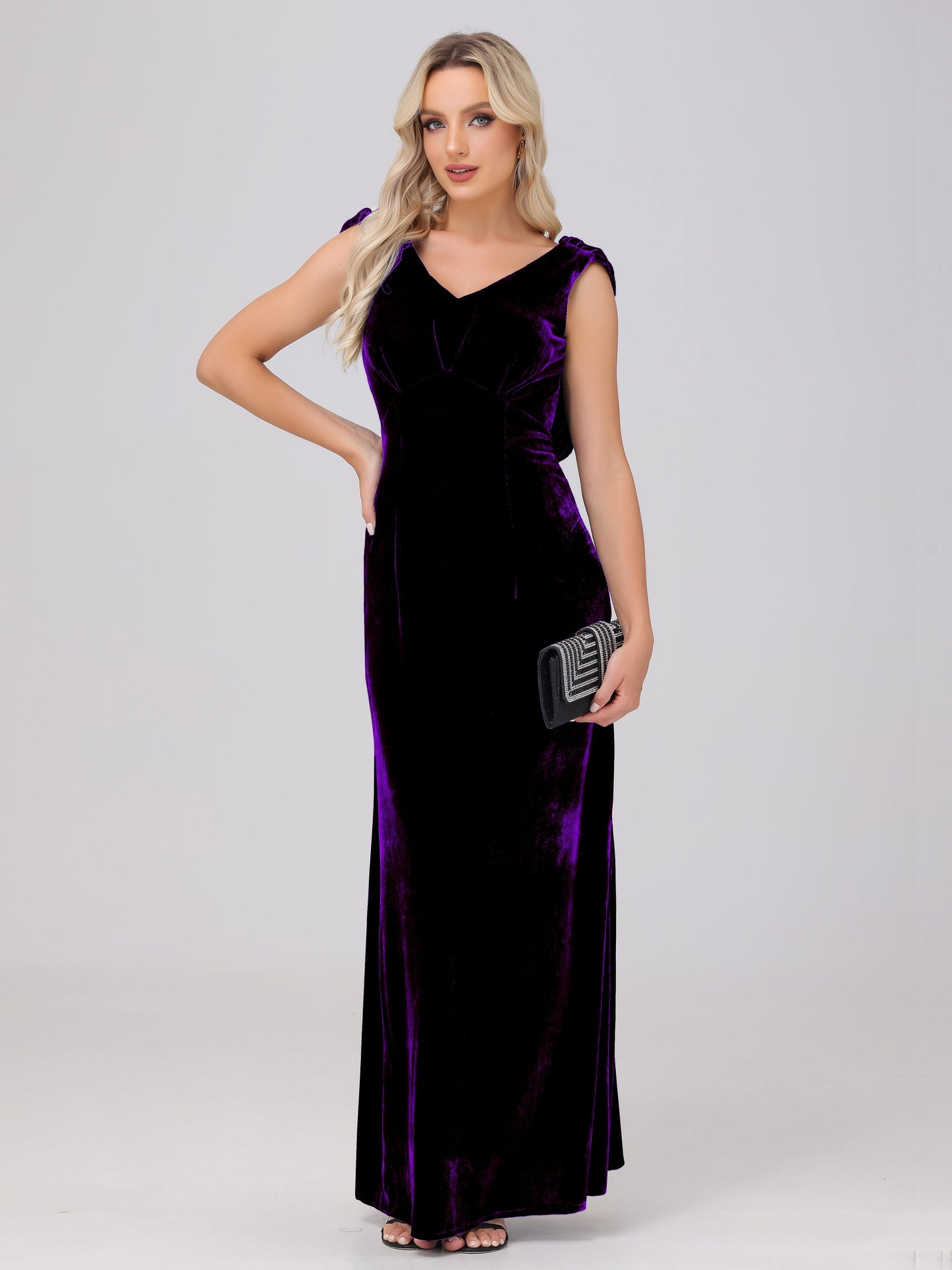 Sheath V-Neck High Waist Velvet Bridesmaid Dresses