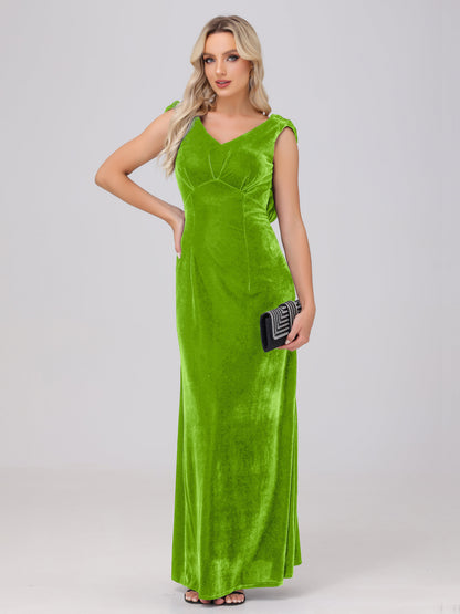 Sheath V-Neck High Waist Velvet Bridesmaid Dresses