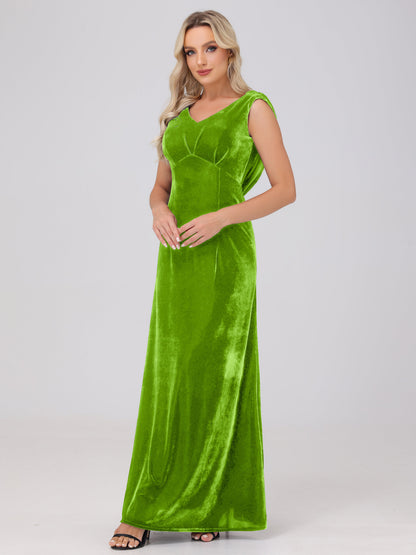 Sheath V-Neck High Waist Velvet Bridesmaid Dresses