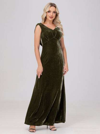 Sheath V-Neck High Waist Velvet Bridesmaid Dresses