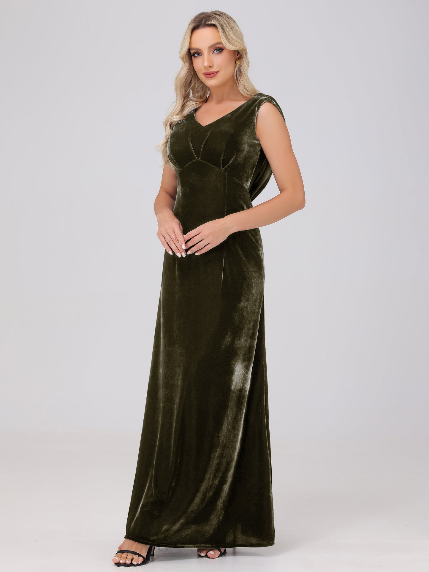 Sheath V-Neck High Waist Velvet Bridesmaid Dresses