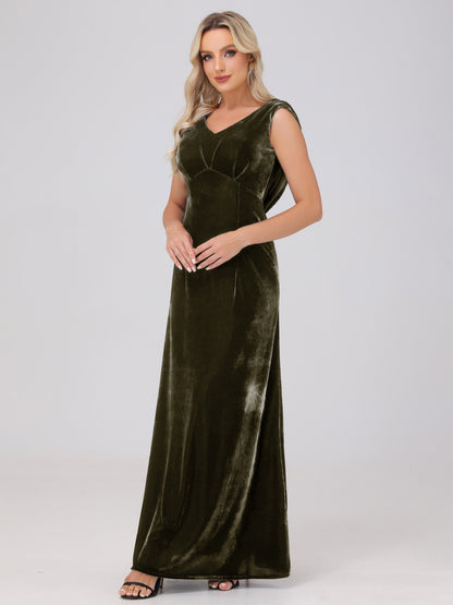 Sheath V-Neck High Waist Velvet Bridesmaid Dresses