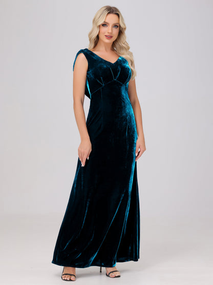Sheath V-Neck High Waist Velvet Bridesmaid Dresses