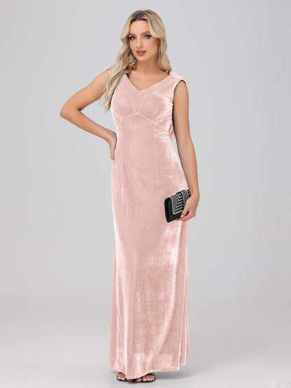 Sheath V-Neck High Waist Velvet Bridesmaid Dresses