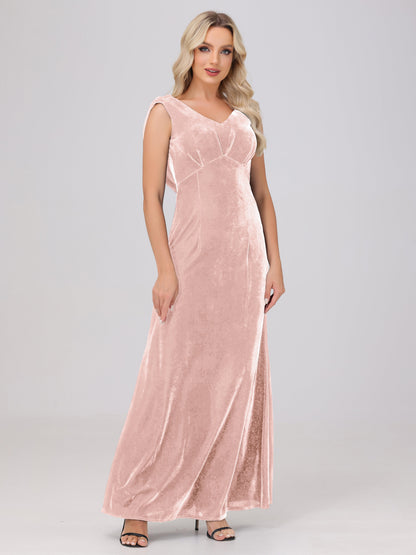 Sheath V-Neck High Waist Velvet Bridesmaid Dresses