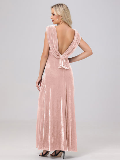 Sheath V-Neck High Waist Velvet Bridesmaid Dresses