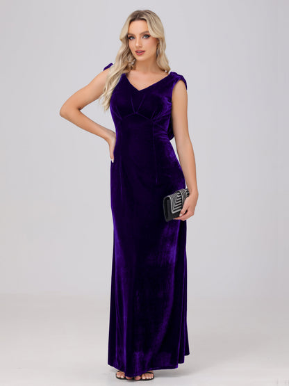 Sheath V-Neck High Waist Velvet Bridesmaid Dresses