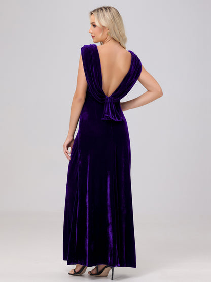 Sheath V-Neck High Waist Velvet Bridesmaid Dresses