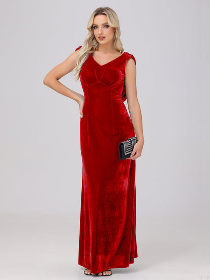 Sheath V-Neck High Waist Velvet Bridesmaid Dresses