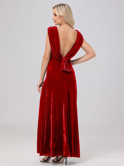 Sheath V-Neck High Waist Velvet Bridesmaid Dresses