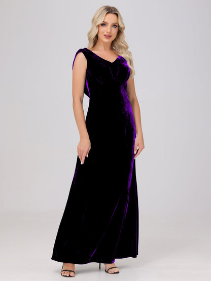 Sheath V-Neck High Waist Velvet Bridesmaid Dresses