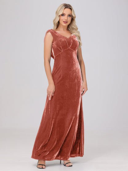 Sheath V-Neck High Waist Velvet Bridesmaid Dresses