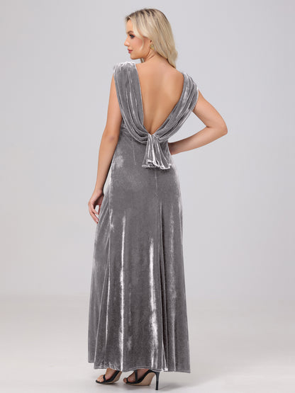 Sheath V-Neck High Waist Velvet Bridesmaid Dresses