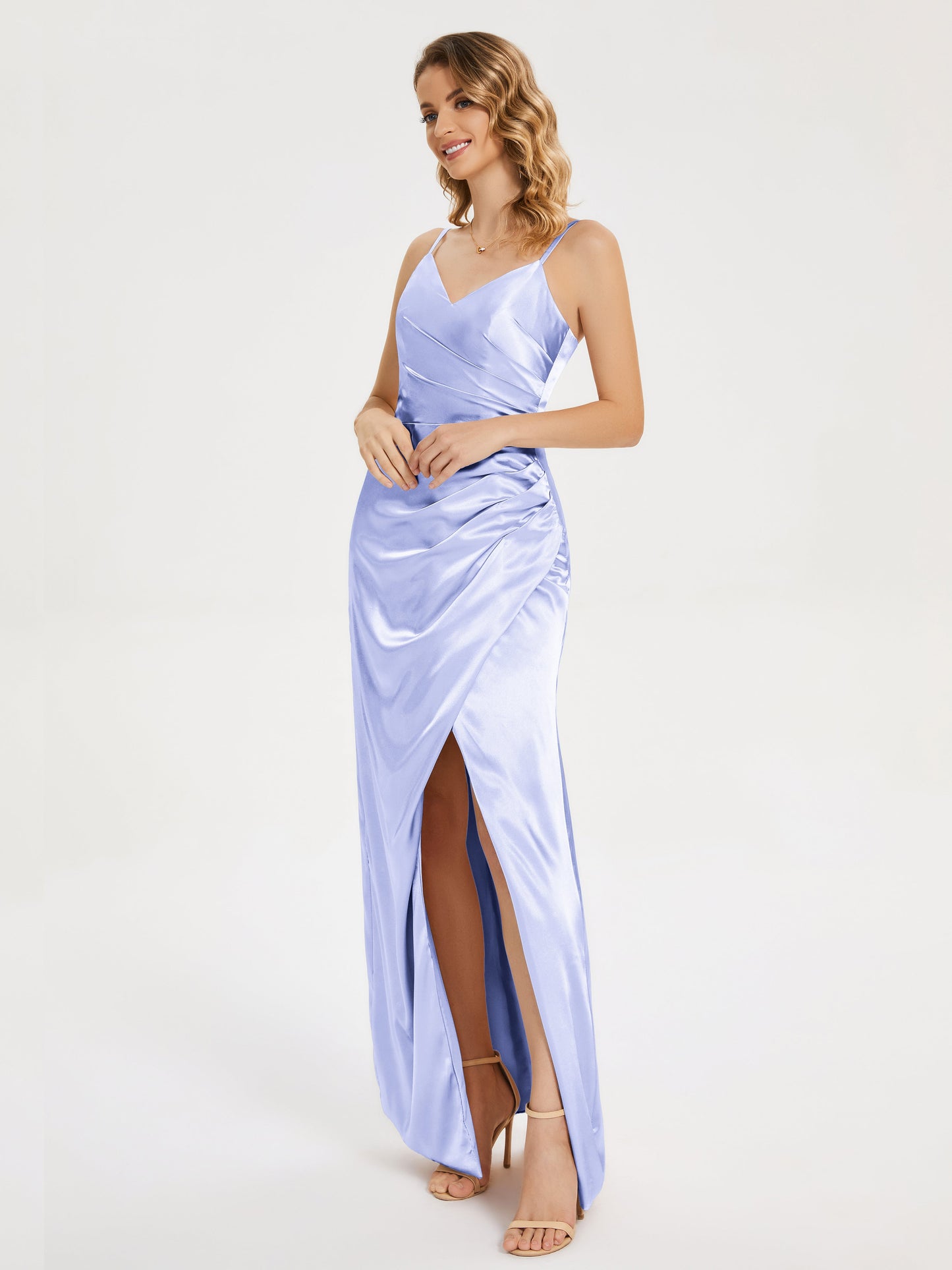 Aniyah Side Slit Sheath Soft Satin Bridesmaid Dress