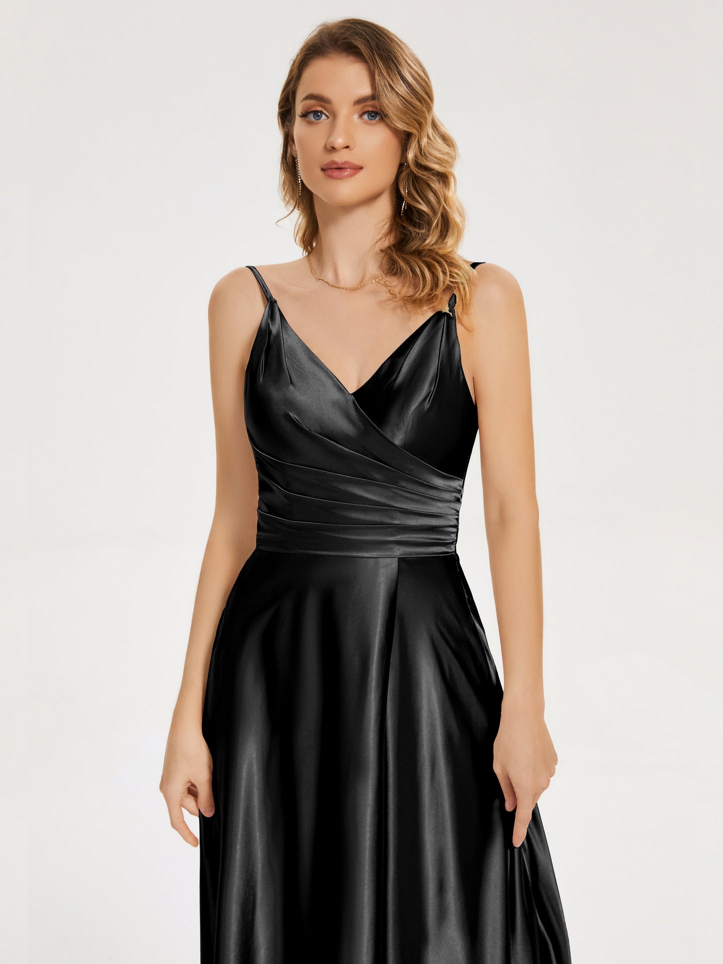 Cali Side Slit V-neck Soft Satin Bridesmaid Dress