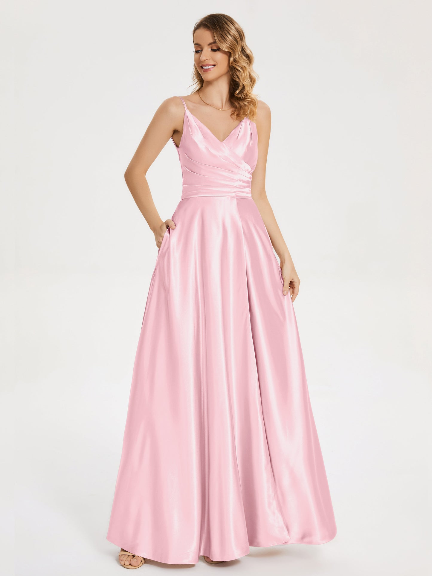 Cali Side Slit V-neck Soft Satin Bridesmaid Dress