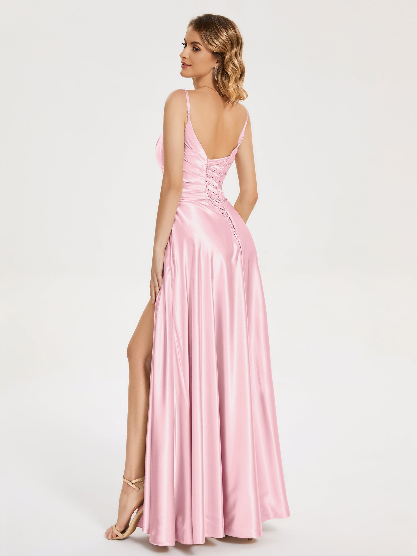 Cali Side Slit V-neck Soft Satin Bridesmaid Dress
