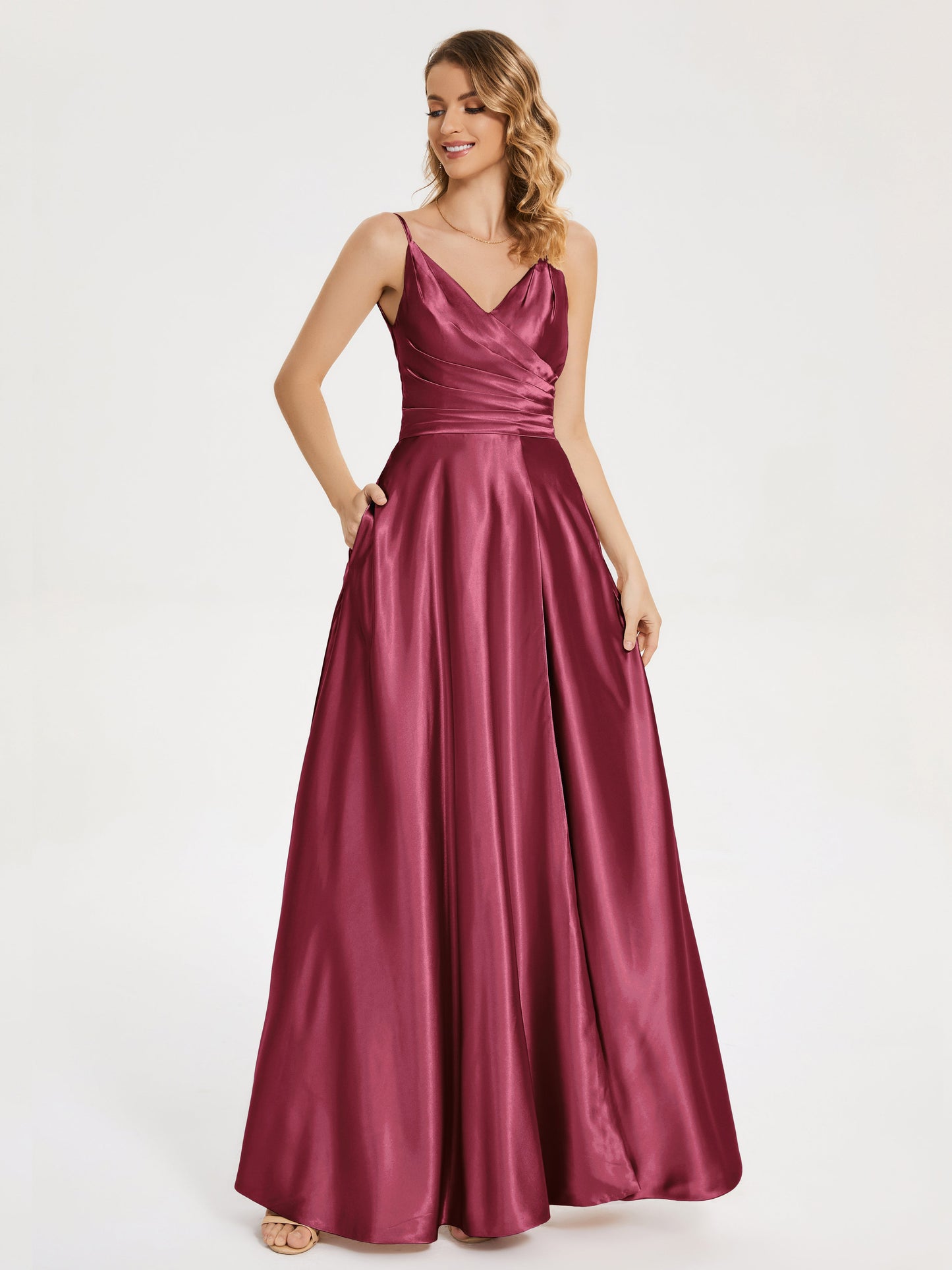 Cali Side Slit V-neck Soft Satin Bridesmaid Dress