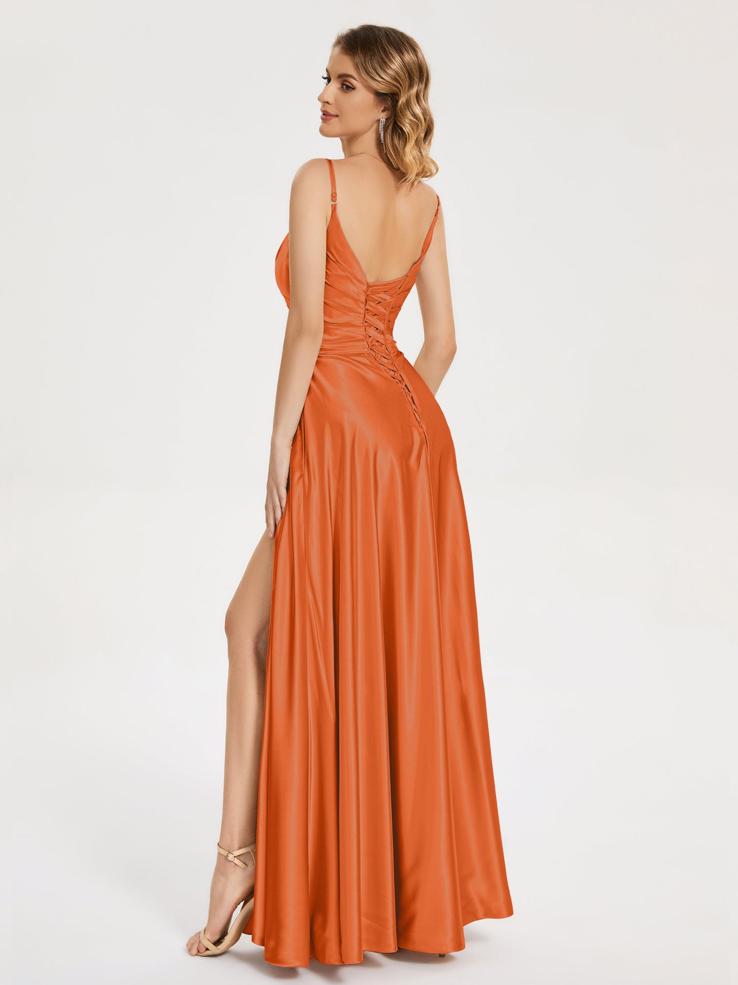 Cali Side Slit V-neck Soft Satin Bridesmaid Dress