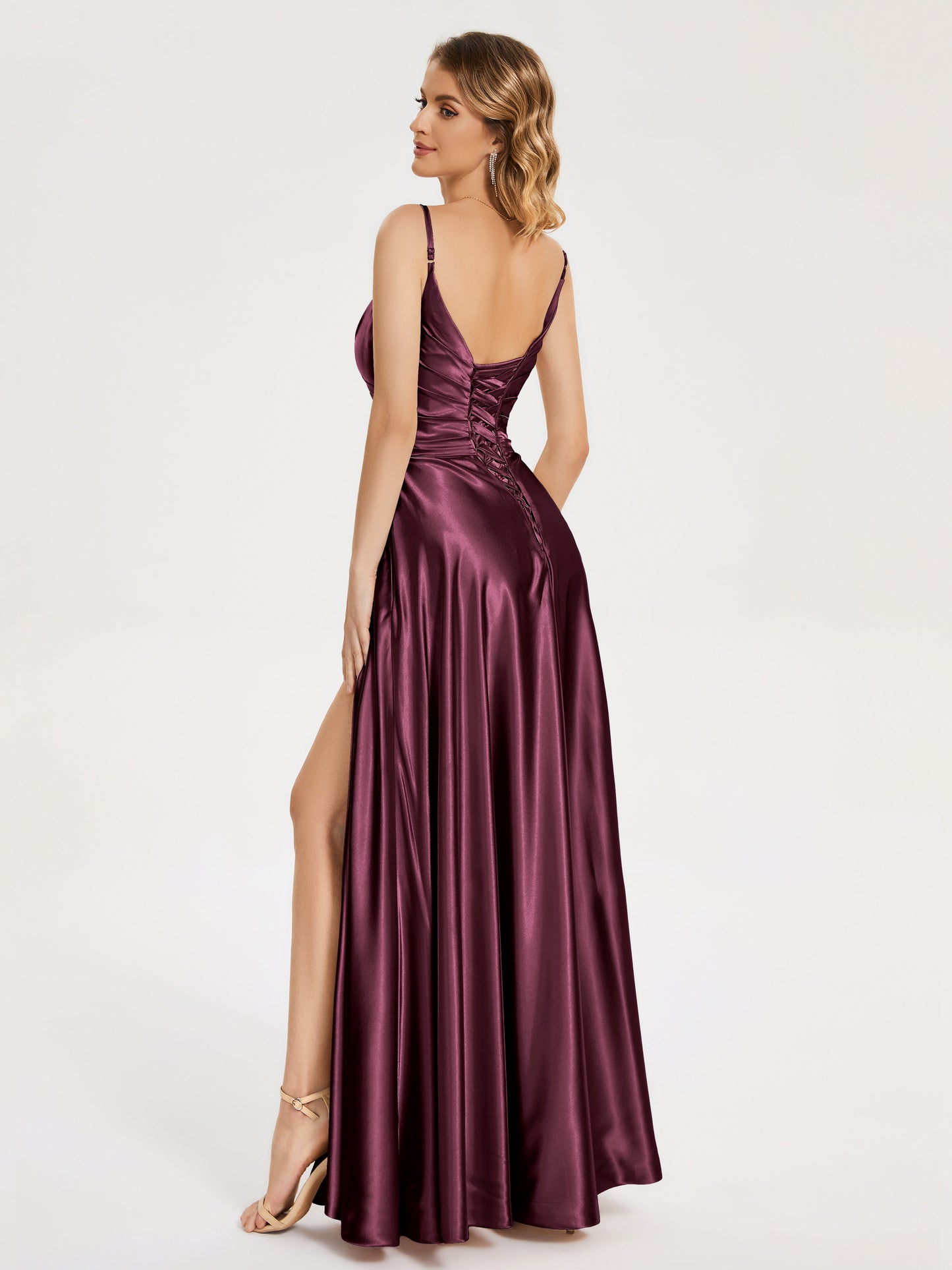 Cali Side Slit V-neck Soft Satin Bridesmaid Dress