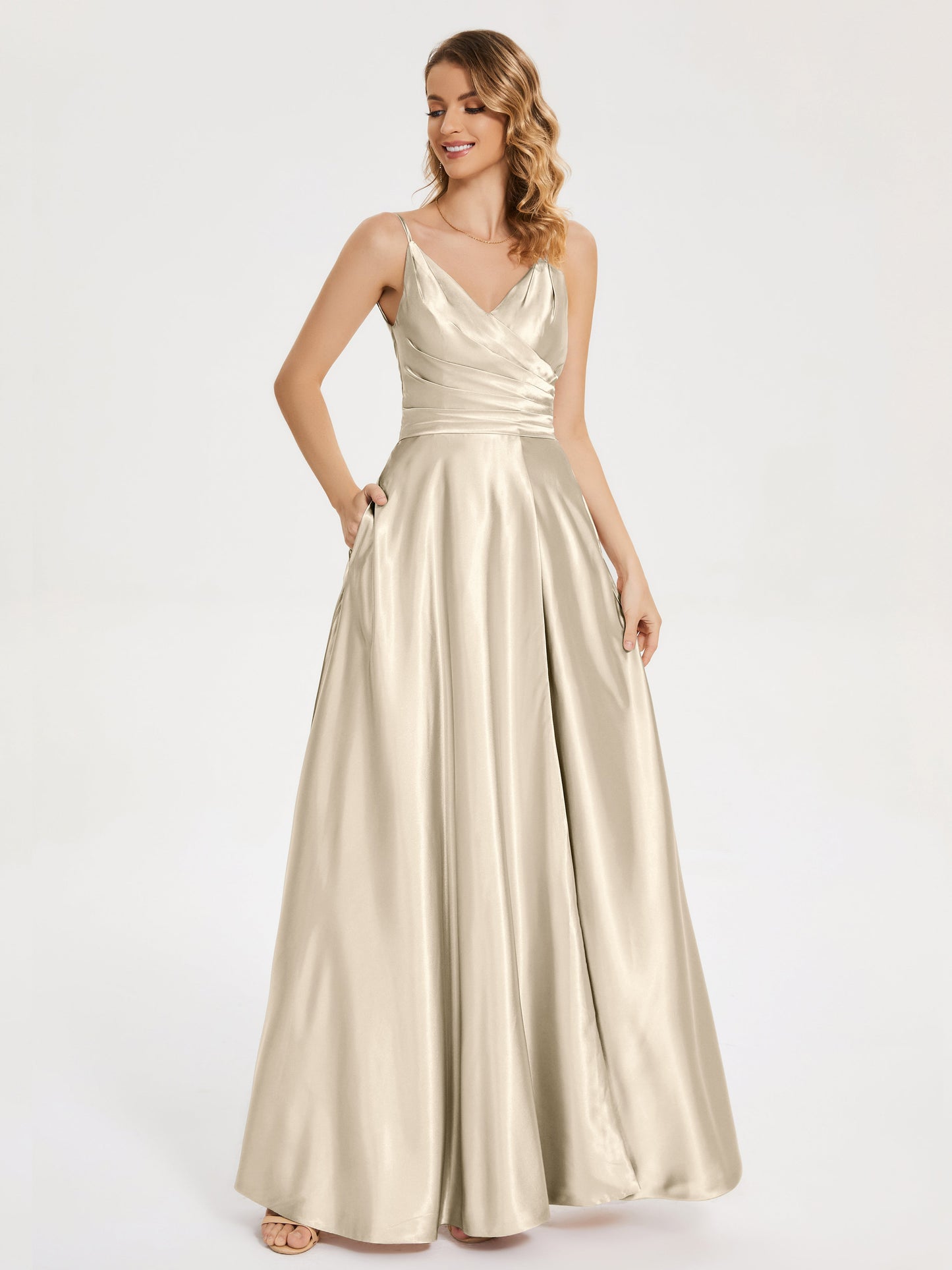 Cali Side Slit V-neck Soft Satin Bridesmaid Dress