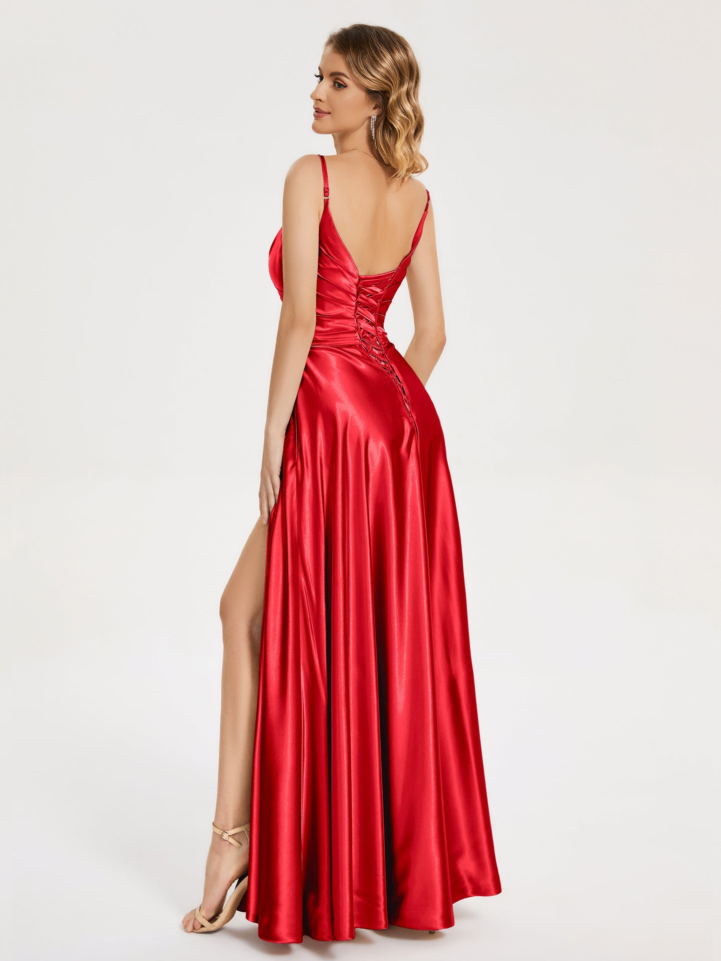 Cali Side Slit V-neck Soft Satin Bridesmaid Dress