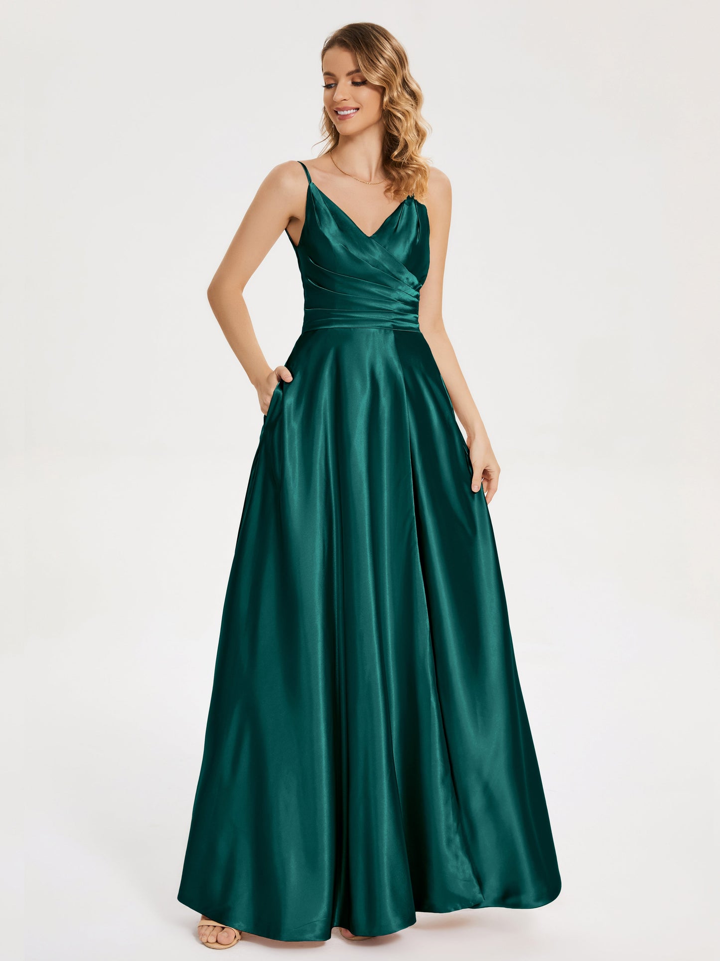 Cali Side Slit V-neck Soft Satin Bridesmaid Dress