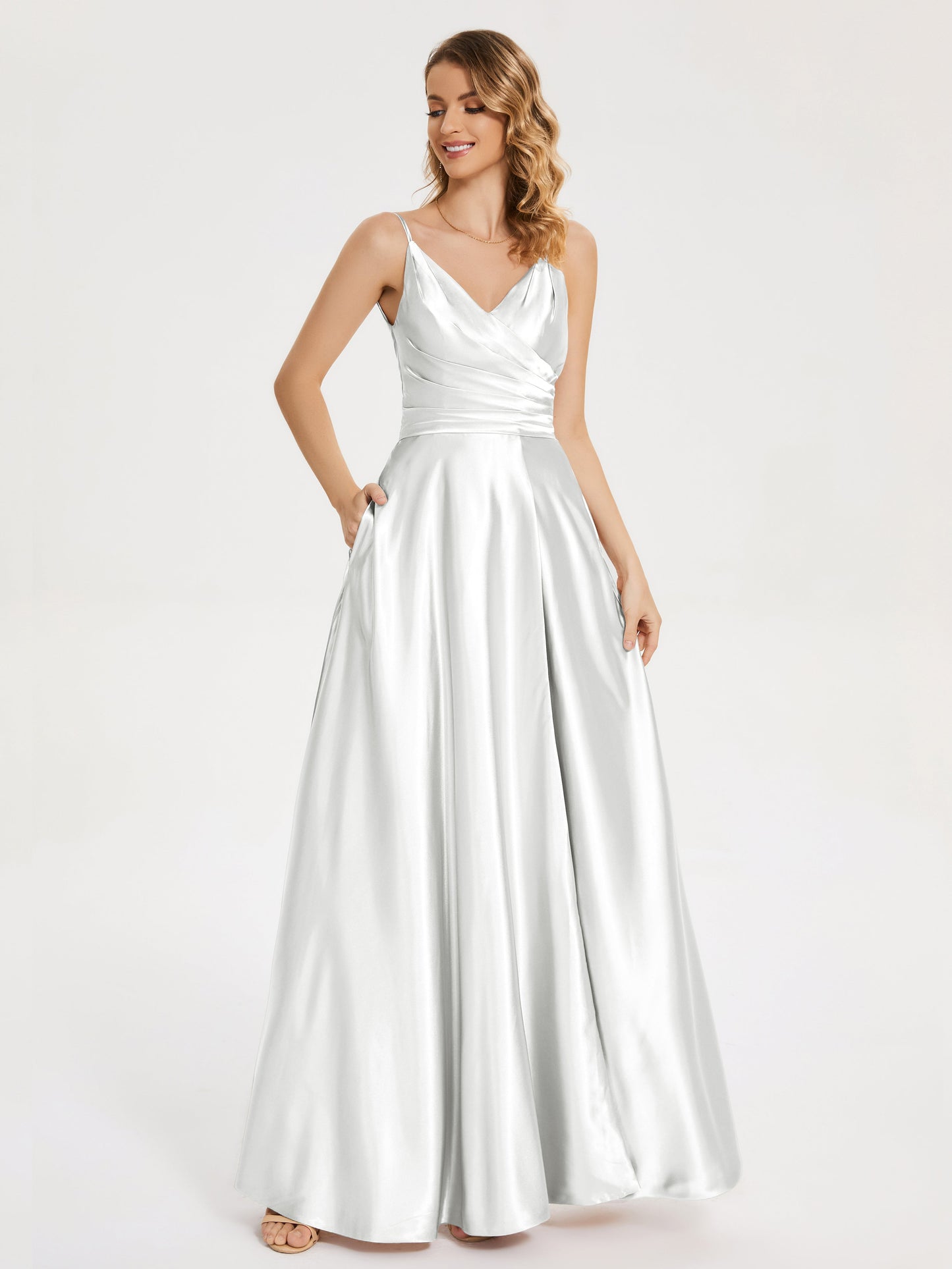 Cali Side Slit V-neck Soft Satin Bridesmaid Dress