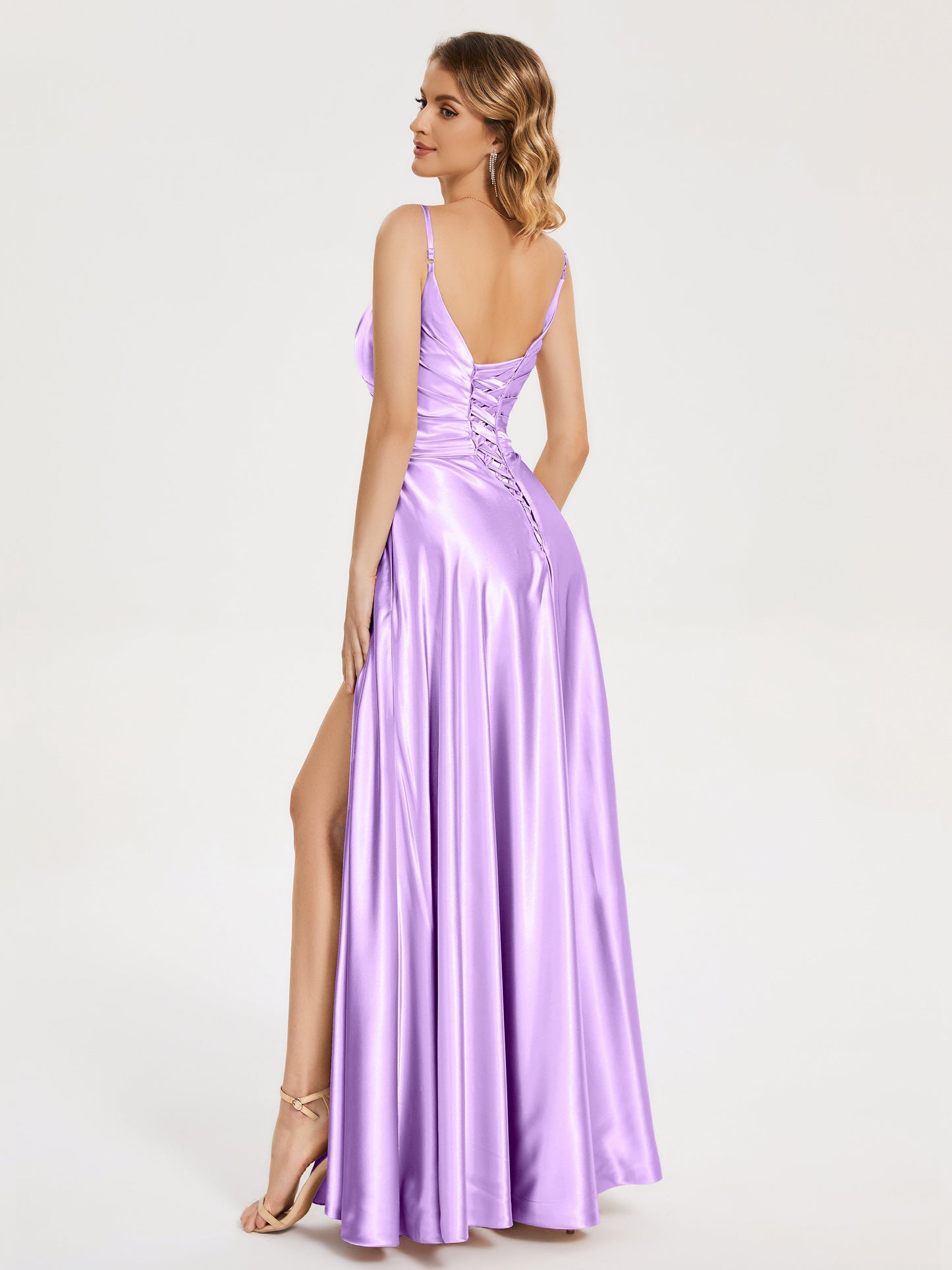 Cali Side Slit V-neck Soft Satin Bridesmaid Dress