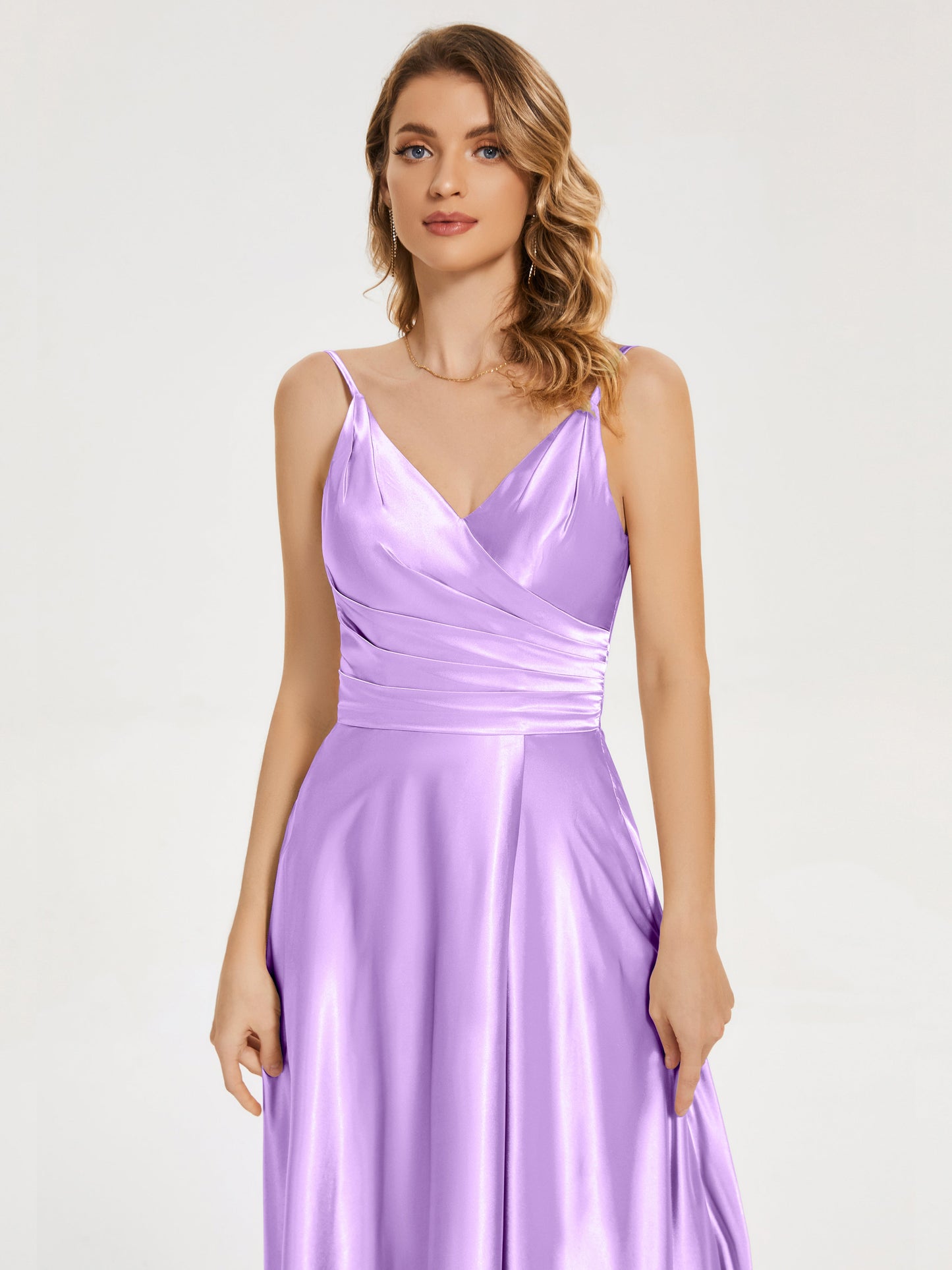 Cali Side Slit V-neck Soft Satin Bridesmaid Dress