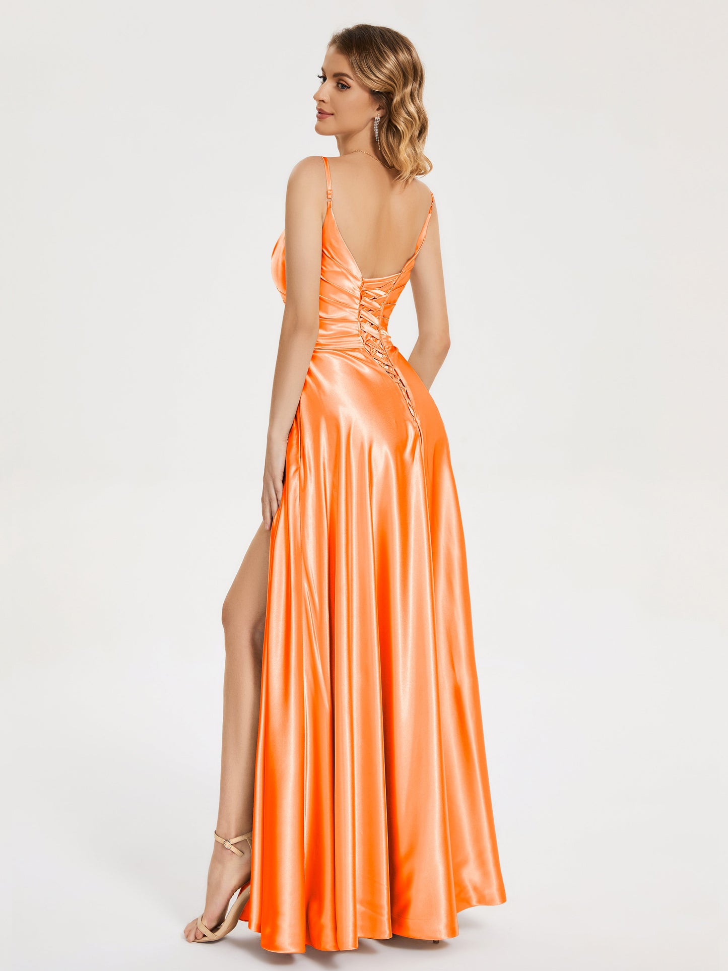 Cali Side Slit V-neck Soft Satin Bridesmaid Dress
