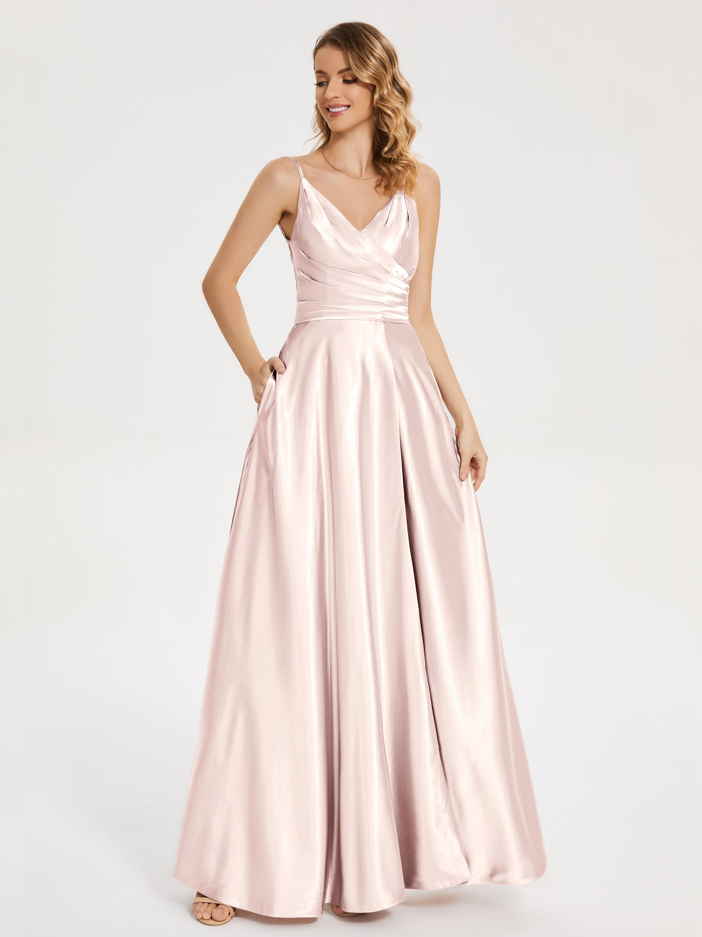 Cali Side Slit V-neck Soft Satin Bridesmaid Dress