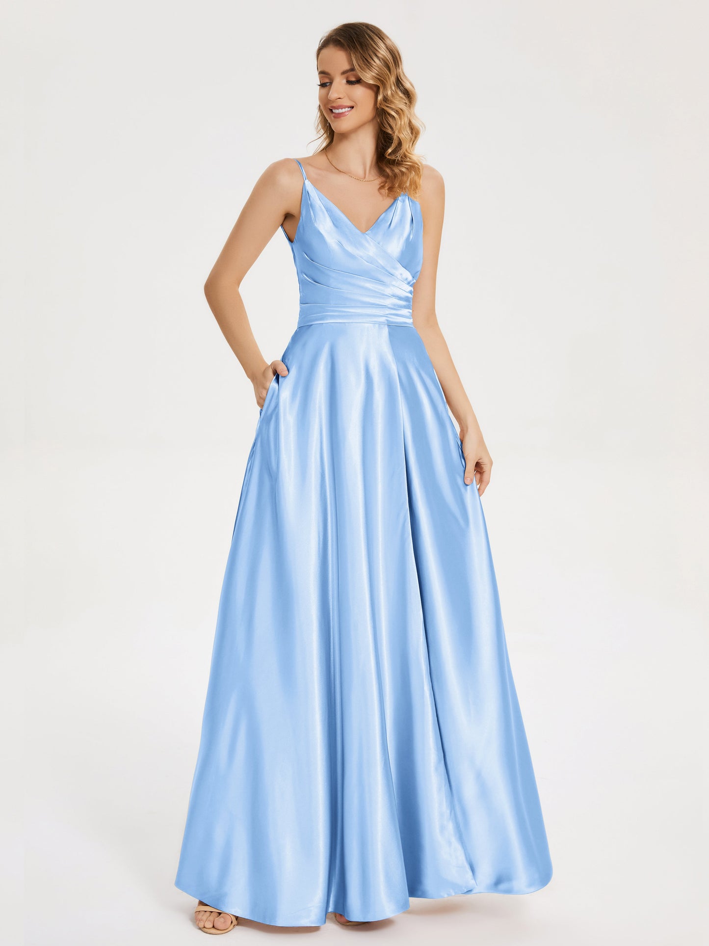 Cali Side Slit V-neck Soft Satin Bridesmaid Dress
