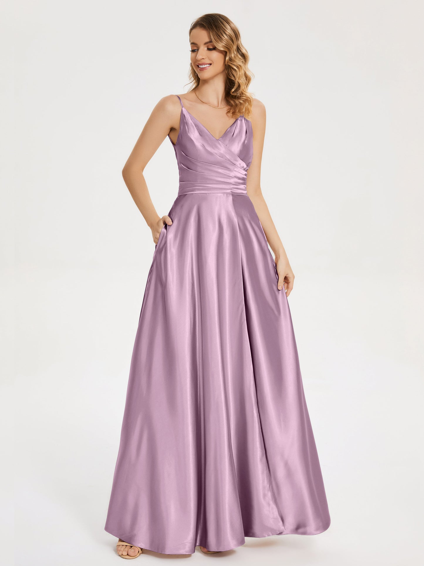 Cali Side Slit V-neck Soft Satin Bridesmaid Dress