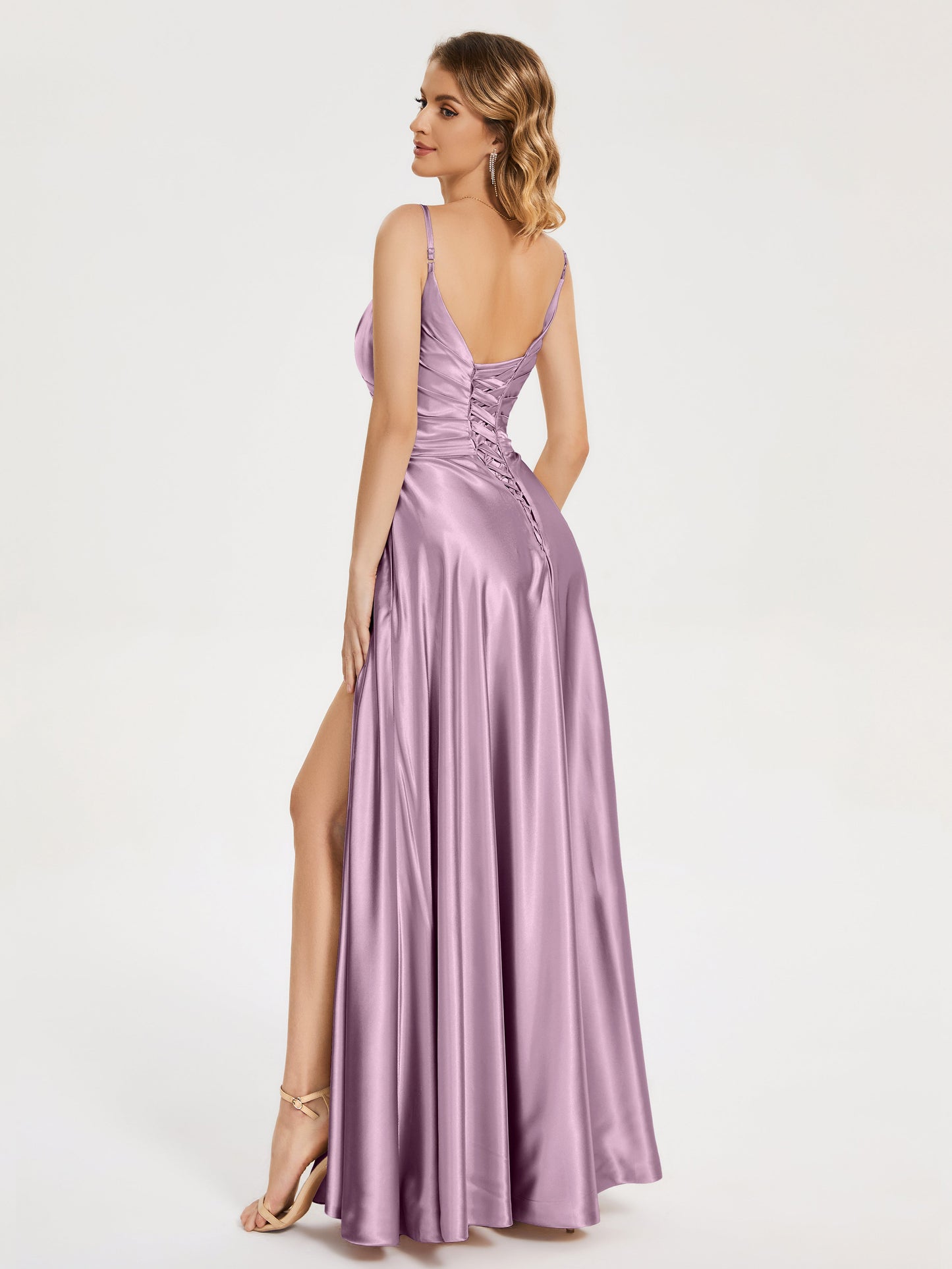 Cali Side Slit V-neck Soft Satin Bridesmaid Dress