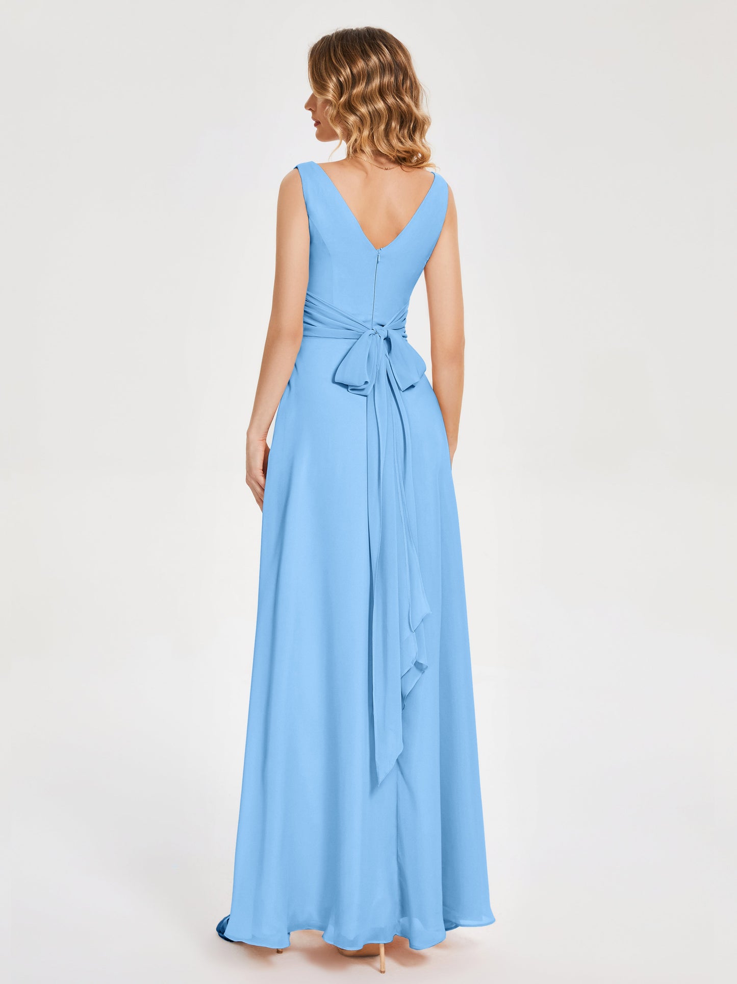 Lucille Simple V-neck Bridesmaid Dress with Pockets