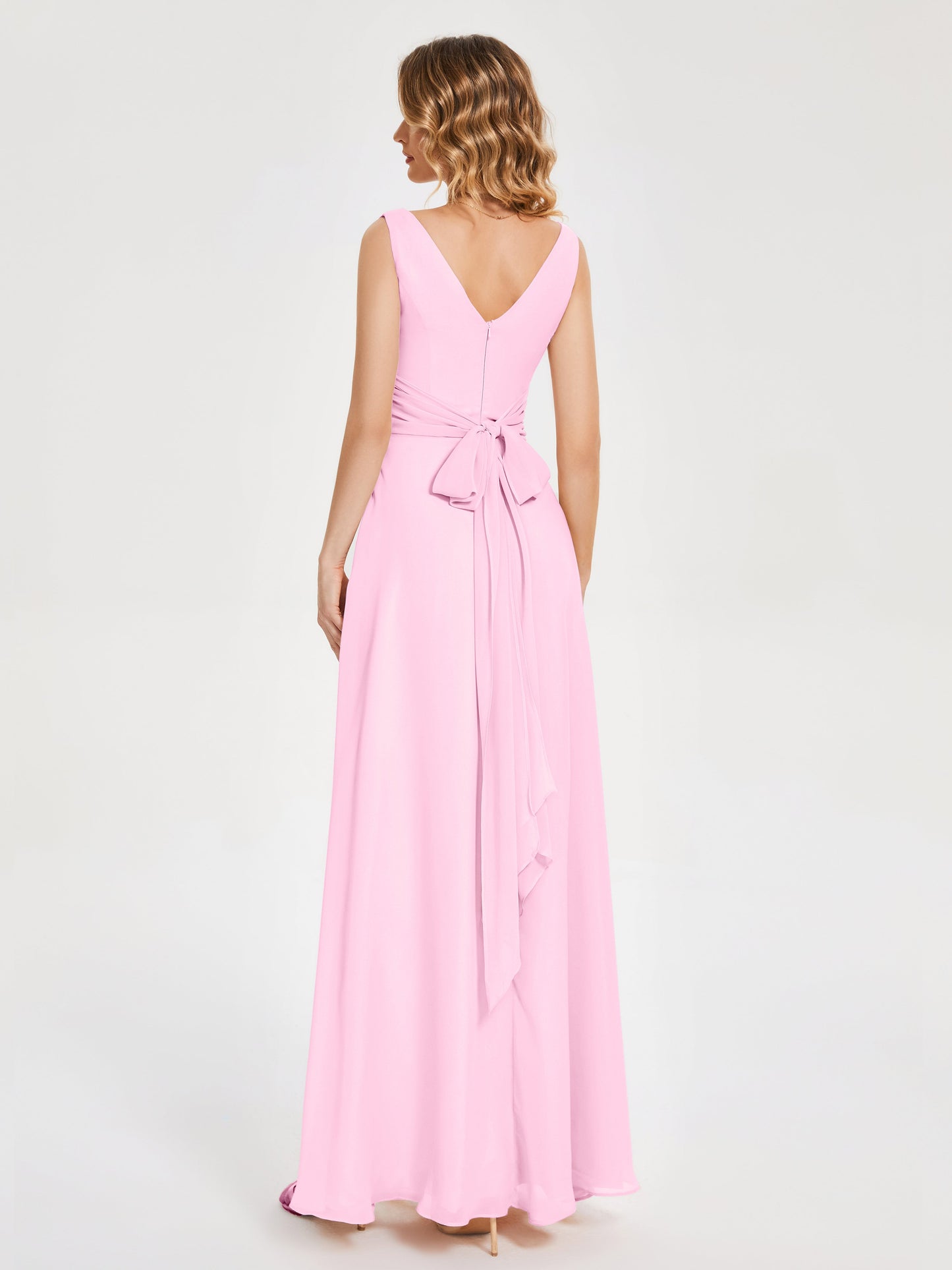 Lucille Simple V-neck Bridesmaid Dress with Pockets