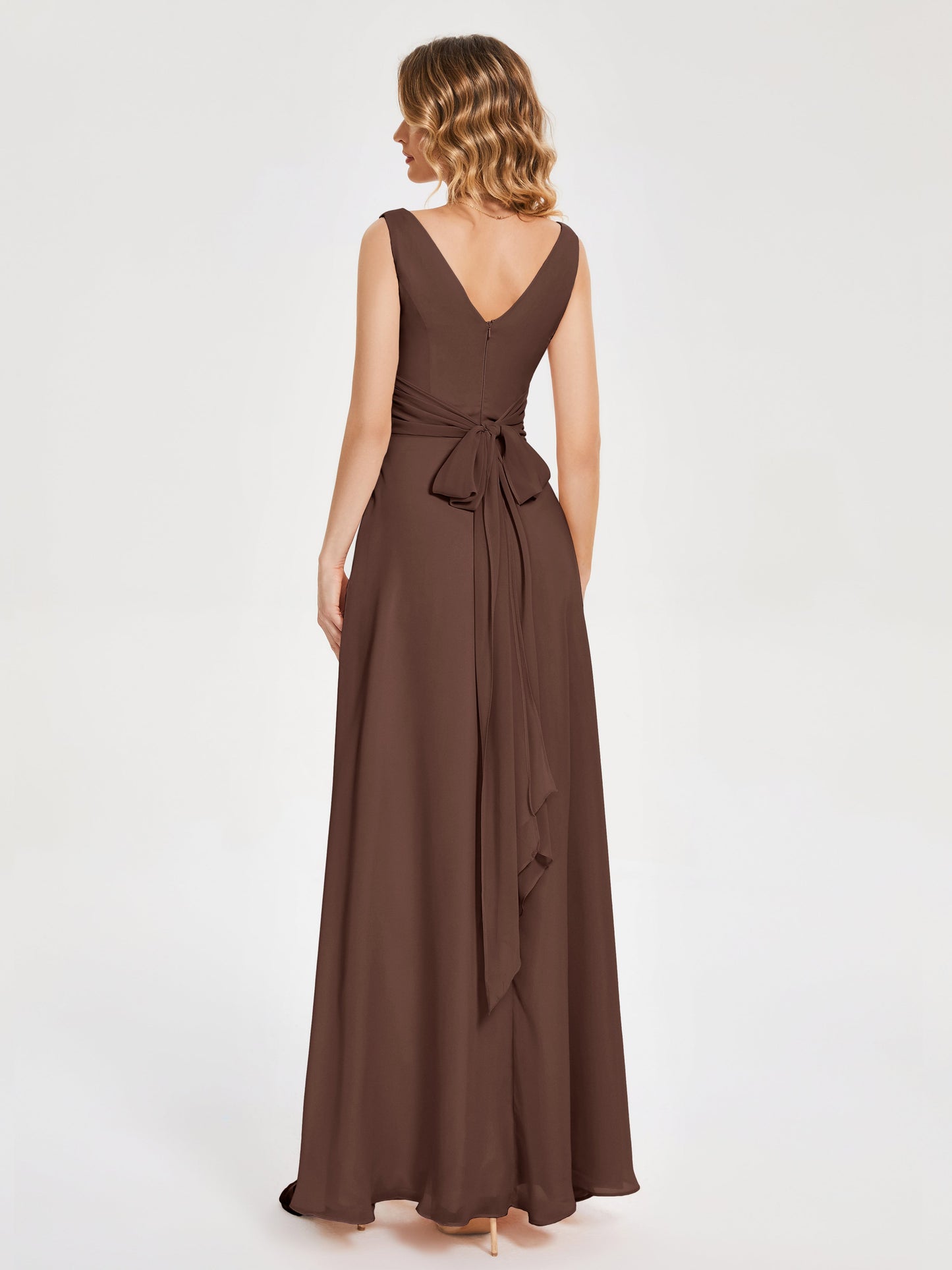 Lucille Simple V-neck Bridesmaid Dress with Pockets