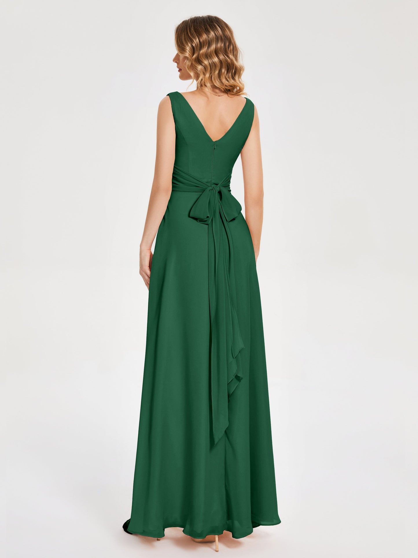 Lucille Simple V-neck Bridesmaid Dress with Pockets
