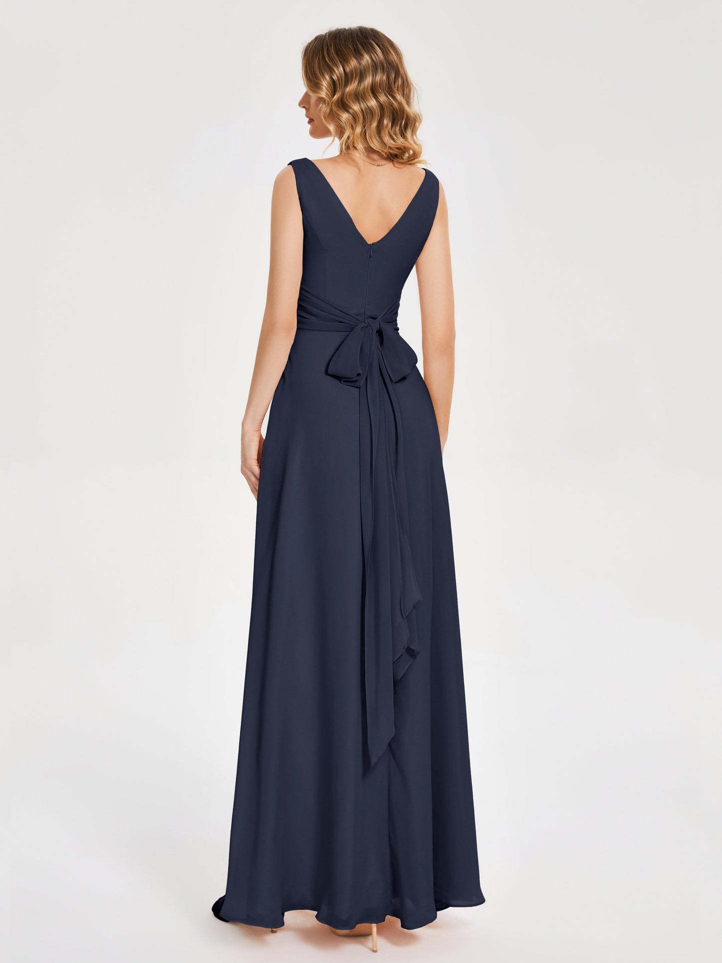 Lucille Simple V-neck Bridesmaid Dress with Pockets