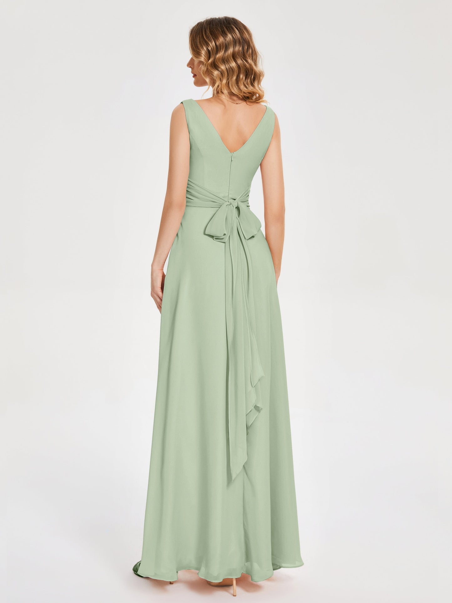 Lucille Simple V-neck Bridesmaid Dress with Pockets