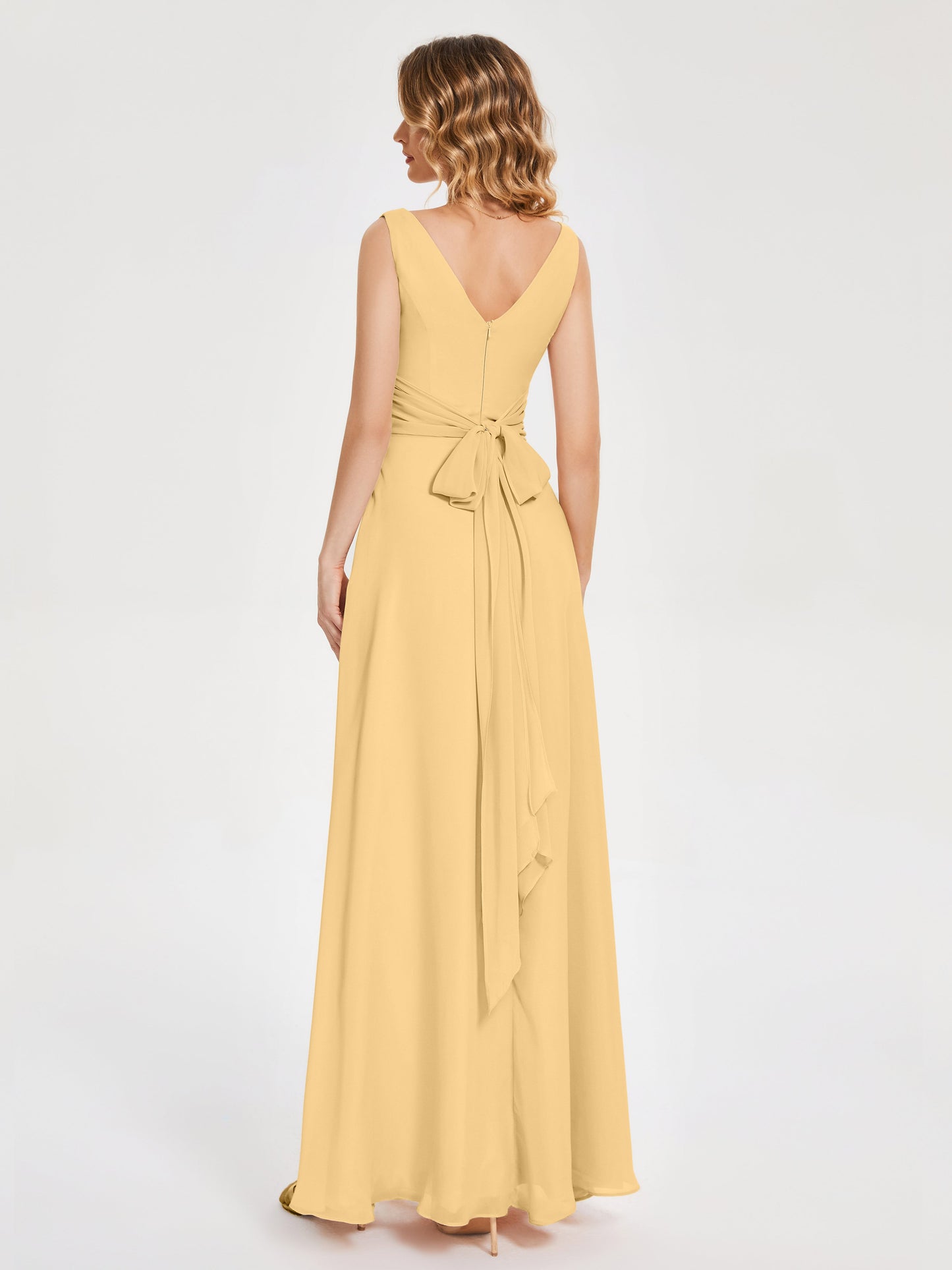 Lucille Simple V-neck Bridesmaid Dress with Pockets