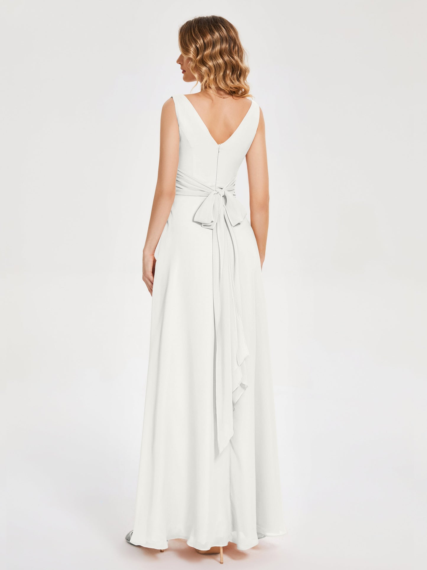 Lucille Simple V-neck Bridesmaid Dress with Pockets